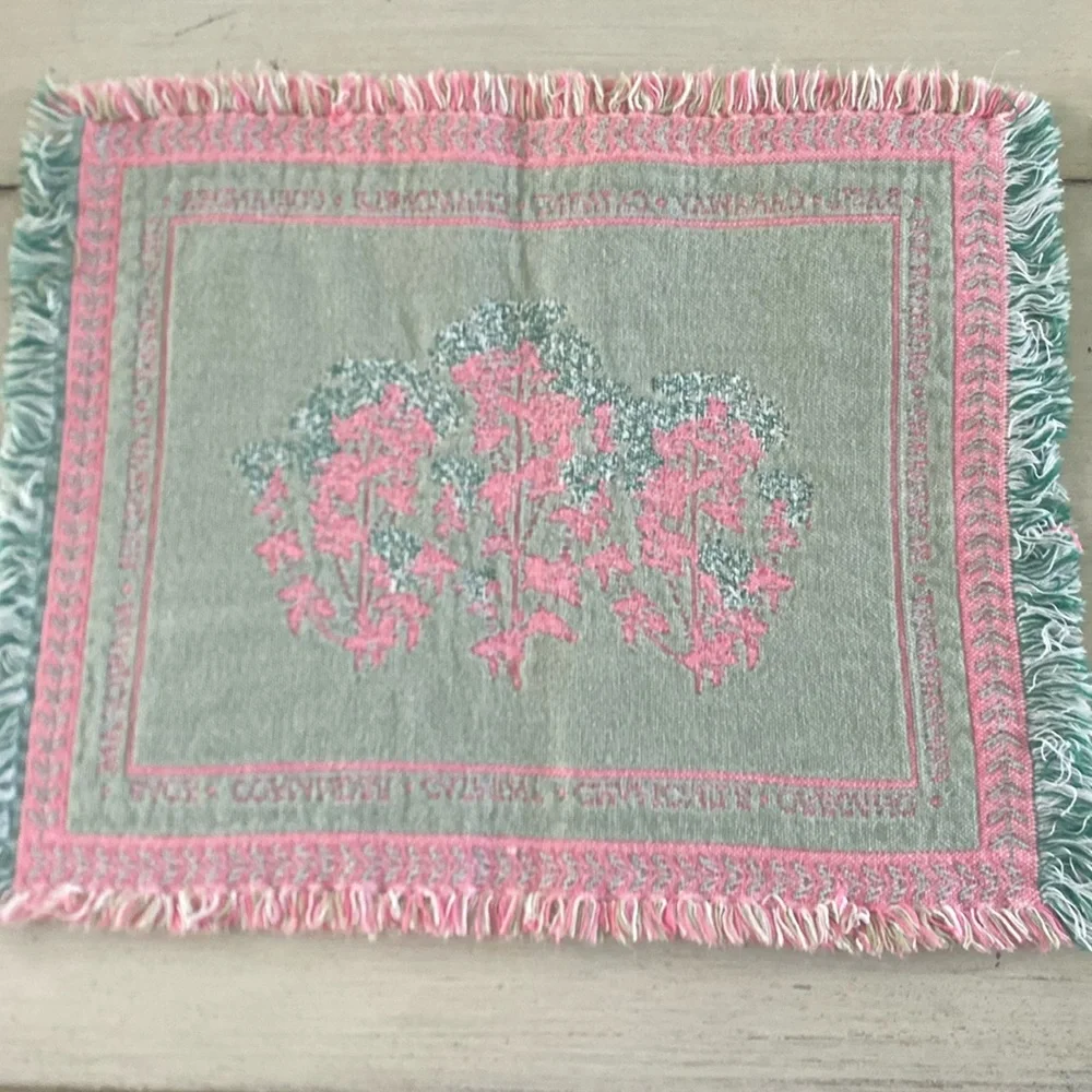 Vintage Herbal Garden Floral Fringed Placemats Set of Two